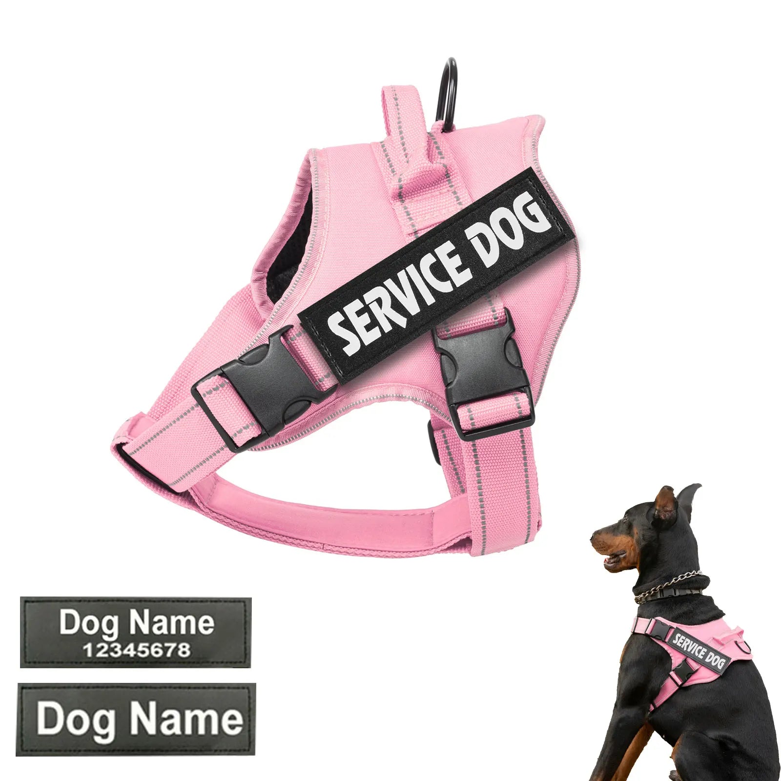 Personalized dog harness custom name tag doberman pinscher breathable adjustable pet harness suitable for medium and large dogs