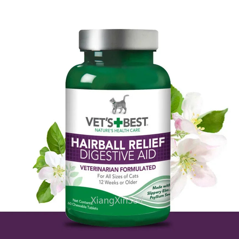 60 Tablets Vet's Best Pet Cat Hairball Relief Natural Digestive Aid & Hair Removal Supplement for Cats of All Sizes