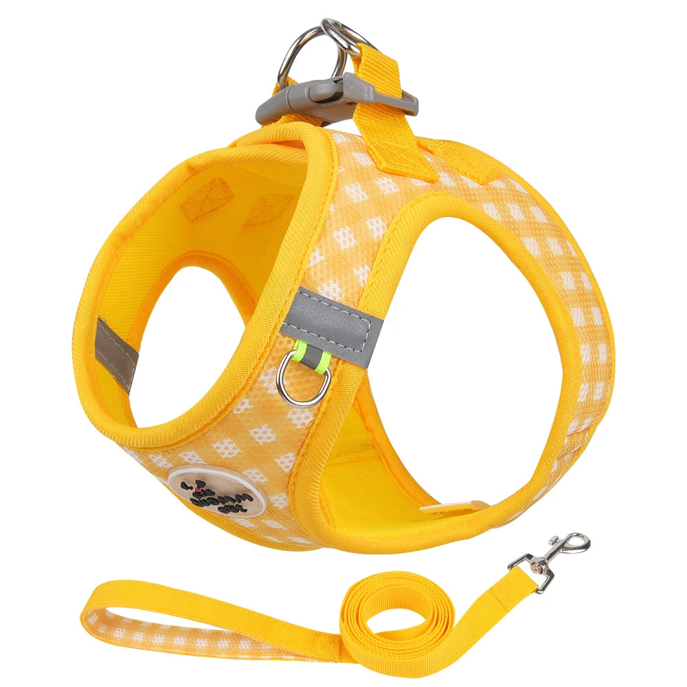 Checkered Pet Harness Cat Leash Small Dog Harness Kitten Outdoor Breathable Reflective Cat Chest Strap Plaid Walk Bichon Frise