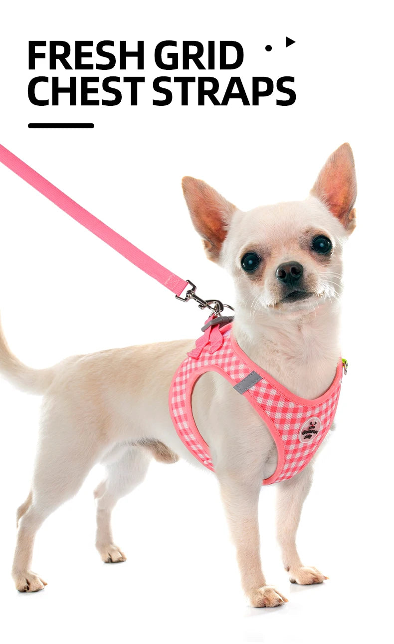 Checkered Pet Harness Cat Leash Small Dog Harness Kitten Outdoor Breathable Reflective Cat Chest Strap Plaid Walk Bichon Frise