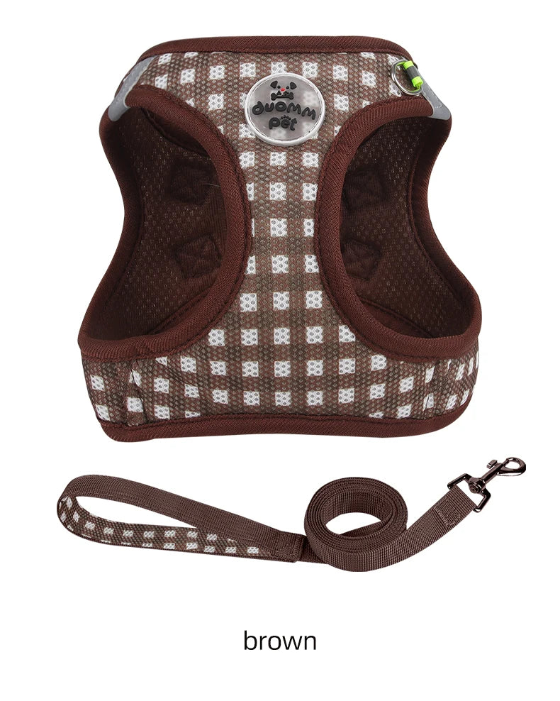 Checkered Pet Harness Cat Leash Small Dog Harness Kitten Outdoor Breathable Reflective Cat Chest Strap Plaid Walk Bichon Frise