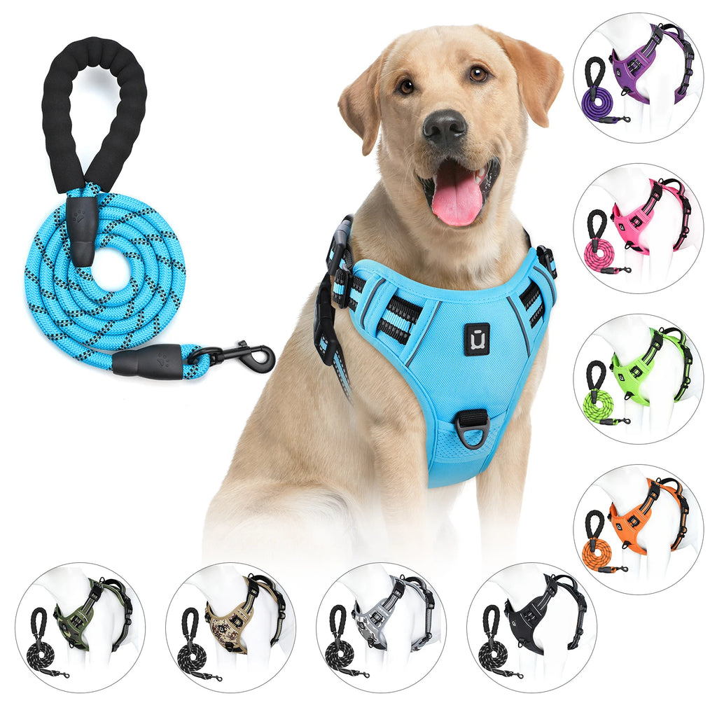 Dog Harness and Leash Combo, Escape Proof No Pull Vest Harness, with 5 Feet Leash, Reflective Adjustable Soft Padded Pet Harness