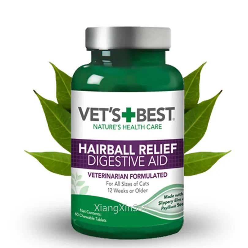 60 Tablets Vet's Best Pet Cat Hairball Relief Natural Digestive Aid & Hair Removal Supplement for Cats of All Sizes