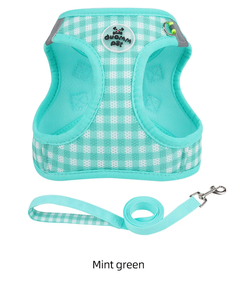 Checkered Pet Harness Cat Leash Small Dog Harness Kitten Outdoor Breathable Reflective Cat Chest Strap Plaid Walk Bichon Frise