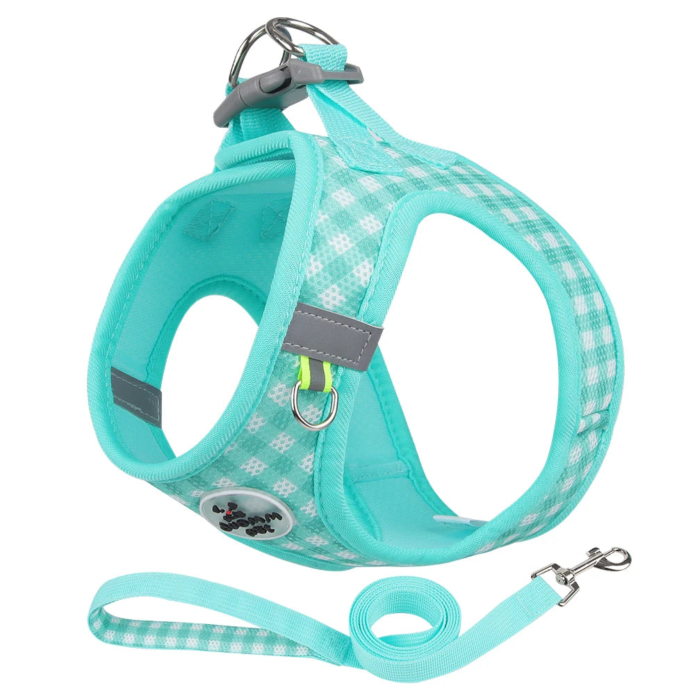 Checkered Pet Harness Cat Leash Small Dog Harness Kitten Outdoor Breathable Reflective Cat Chest Strap Plaid Walk Bichon Frise