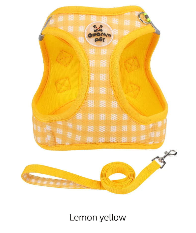 Checkered Pet Harness Cat Leash Small Dog Harness Kitten Outdoor Breathable Reflective Cat Chest Strap Plaid Walk Bichon Frise