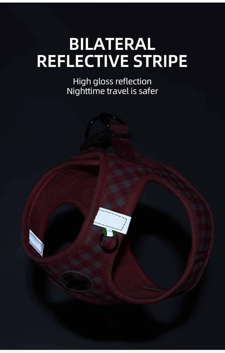 Checkered Pet Harness Cat Leash Small Dog Harness Kitten Outdoor Breathable Reflective Cat Chest Strap Plaid Walk Bichon Frise