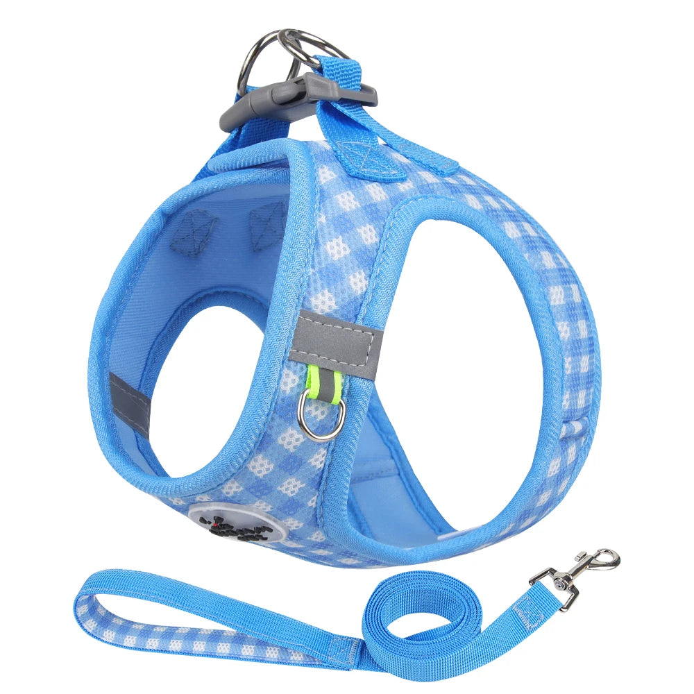 Checkered Pet Harness Cat Leash Small Dog Harness Kitten Outdoor Breathable Reflective Cat Chest Strap Plaid Walk Bichon Frise