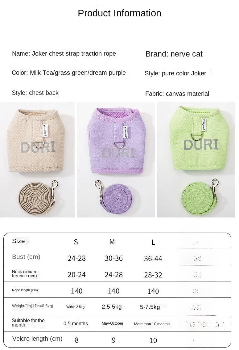 Cat Traction Rope Anti-breakaway Cat Harness  Four-season Breathable Pet Harness  Cat Leash Dog Leash for Outdoor Walking