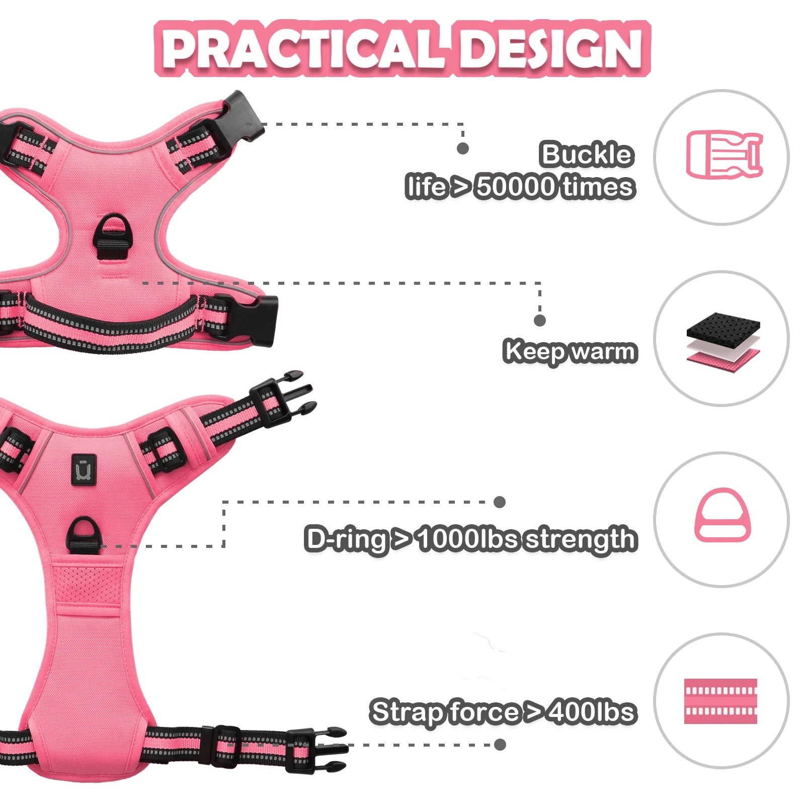 Dog Harness and Leash Combo, Escape Proof No Pull Vest Harness, with 5 Feet Leash, Reflective Adjustable Soft Padded Pet Harness
