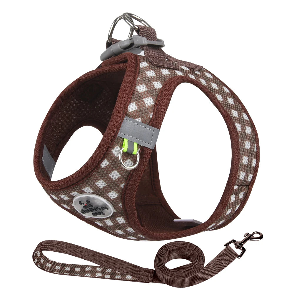 Checkered Pet Harness Cat Leash Small Dog Harness Kitten Outdoor Breathable Reflective Cat Chest Strap Plaid Walk Bichon Frise