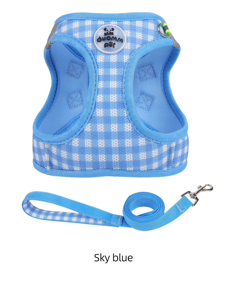 Checkered Pet Harness Cat Leash Small Dog Harness Kitten Outdoor Breathable Reflective Cat Chest Strap Plaid Walk Bichon Frise